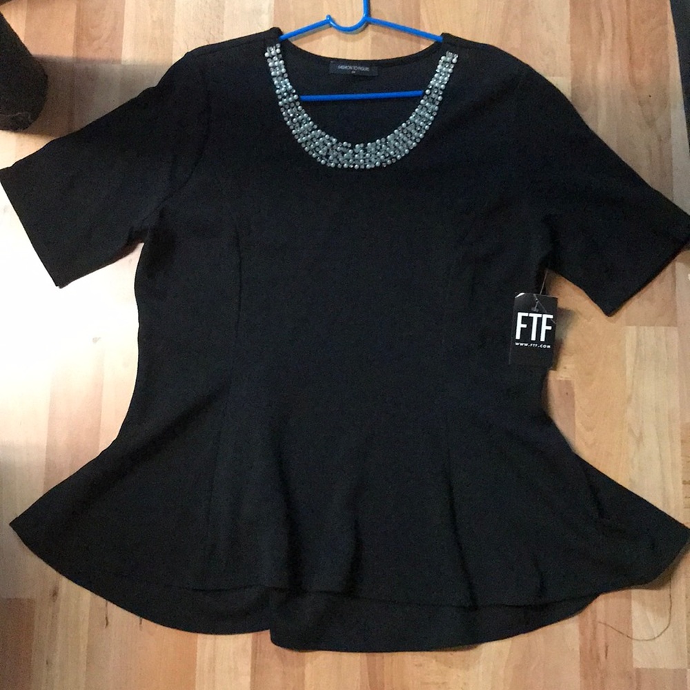 Black Top with Rhinestones and Pearls